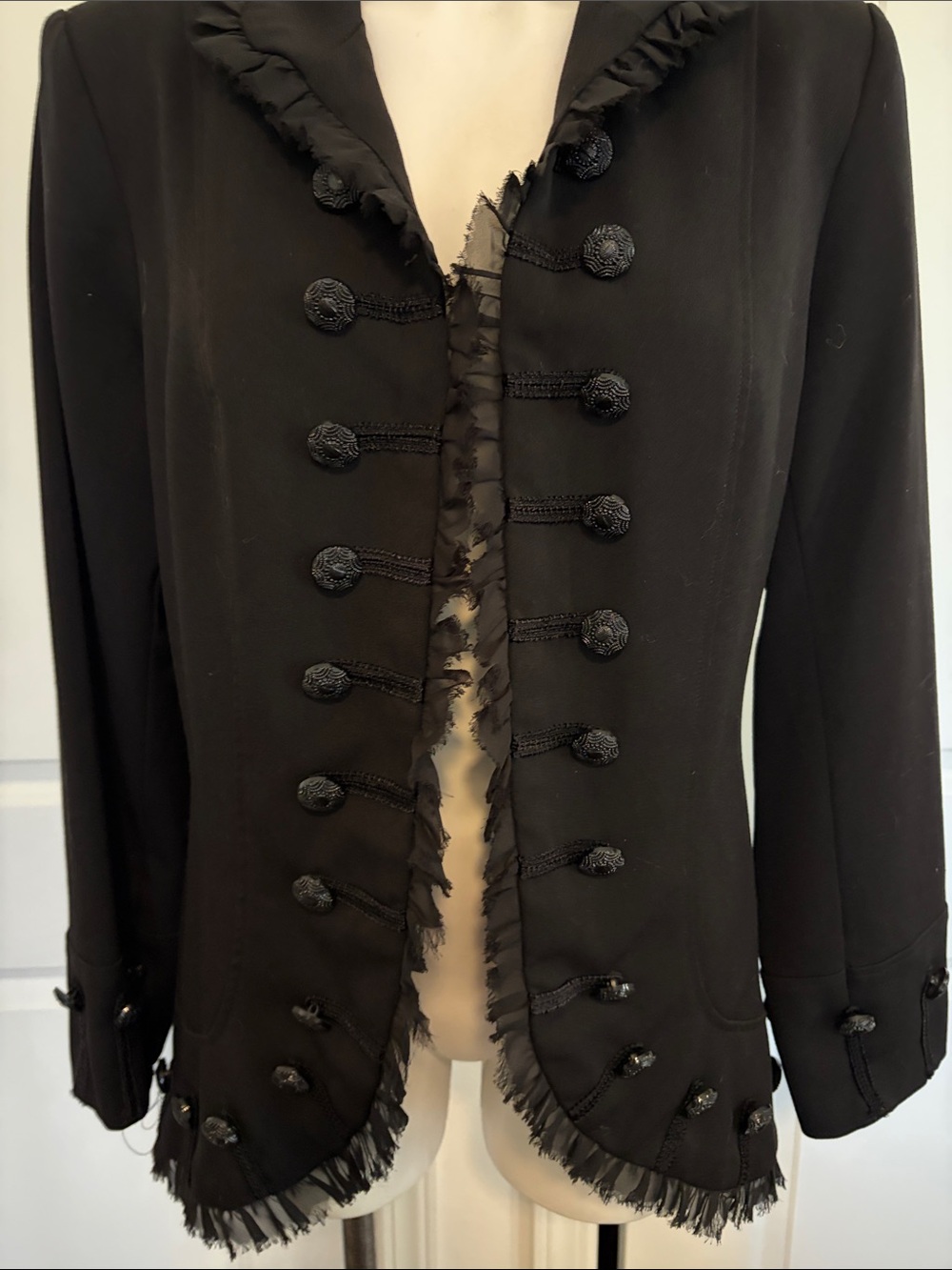 Insight Black lace Frayed-Trim Open Blazer - Picture 3 of 10